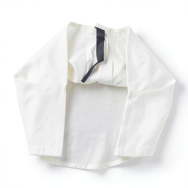 Girls Long Sleeve Blouse with Scalloped Neckline, White Cotton-3