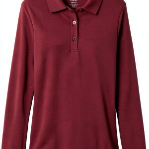 French Toast Girls L/S Fitted Knit Polo with Picot Collar Burgundy 14-0