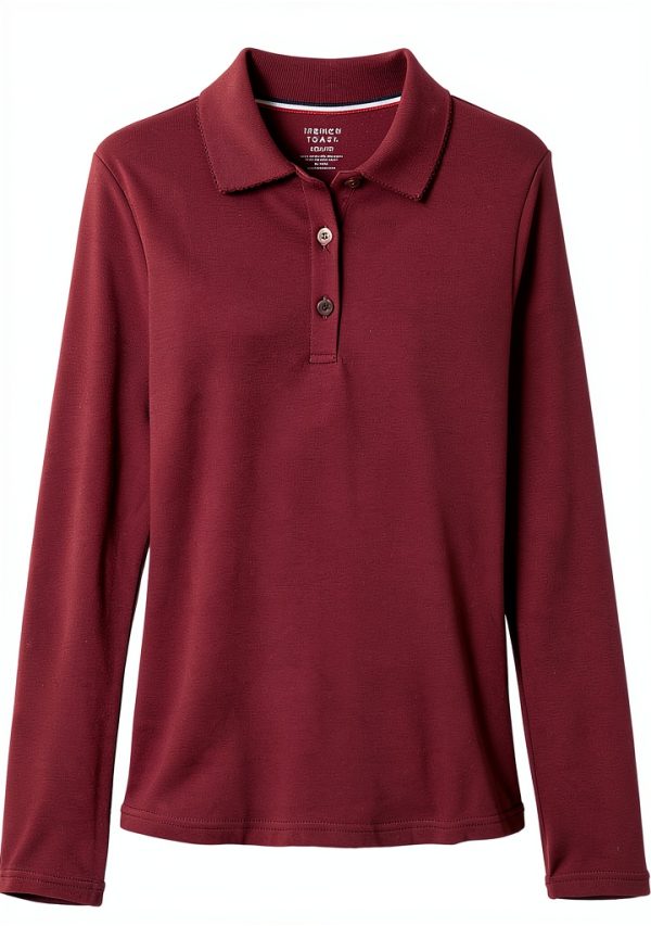 French Toast Girls L/S Fitted Knit Polo with Picot Collar Burgundy 14-0