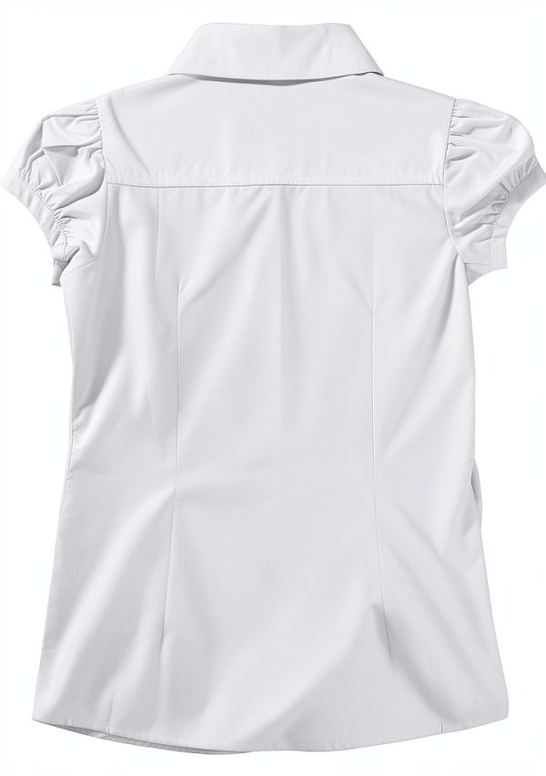 Bienzoe Girls Shirt Short Sleeve: White Button Up Kids School Uniform Cotton Oxford Collar Ruffle Dress Blouse-1