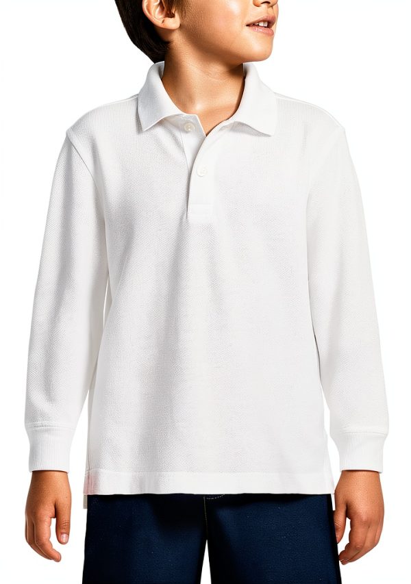 Lands' End School Uniform Kids Long Sleeve Mesh Polo Shirt-3