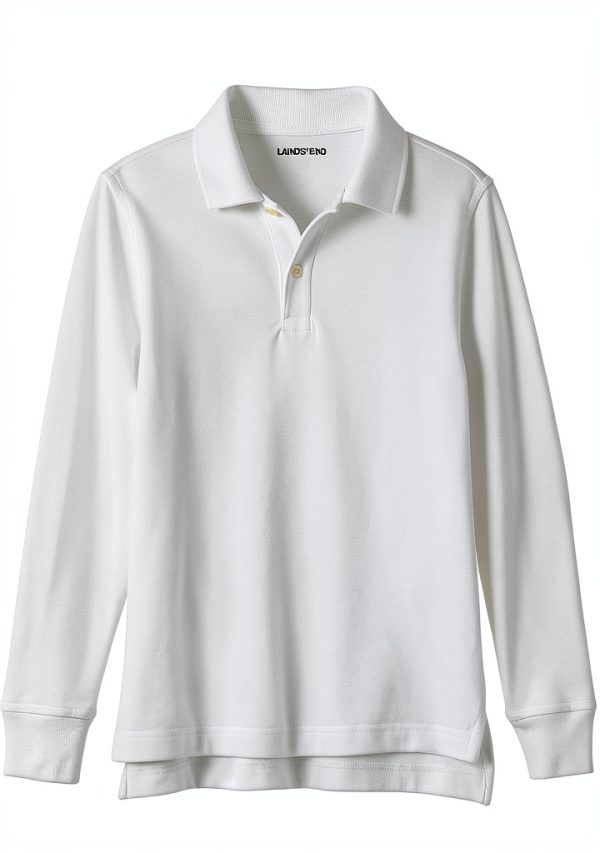 Lands' End School Uniform Kids Long Sleeve Mesh Polo Shirt-2