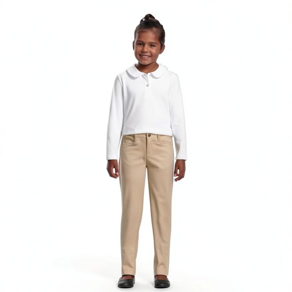 Girls Long Sleeve Ruffled Peter Pan Collar Knit Shirt Lands' End White-3