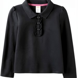 Gymboree Girls Long Sleeve Ruffle Polo Shirt Multipack Navy 3‑Pack-0