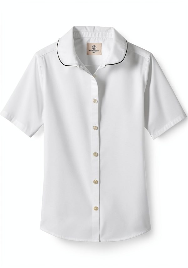 Lands' End School Uniform Piped Peter Pan Collar Broadcloth Shirt-0