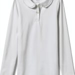 Girls Long Sleeve Ruffled Peter Pan Collar Knit Shirt Lands' End White-0