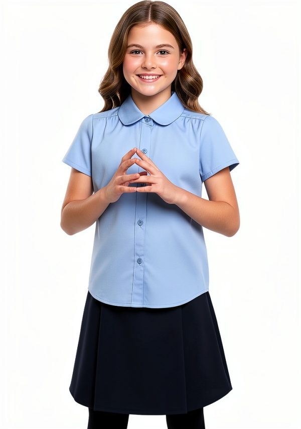 unik Girls Uniform Button Down Blouse White Sky Blue Sizes 5-18-1