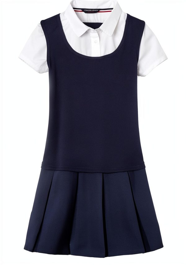 French Toast Girls Pleat 2-fer Dress-0