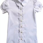 Bienzoe Girls Shirt Short Sleeve: White Button Up Kids School Uniform Cotton Oxford Collar Ruffle Dress Blouse-0