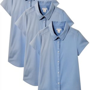 Amazon Essentials Girls Uniform Short Sleeve Poplin Button-Down Shirt-0