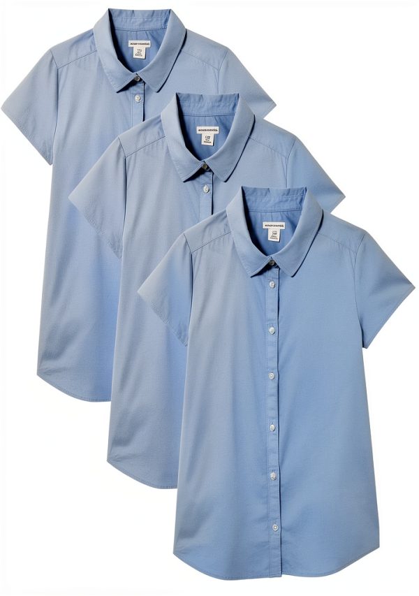 Amazon Essentials Girls Uniform Short Sleeve Poplin Button-Down Shirt-0