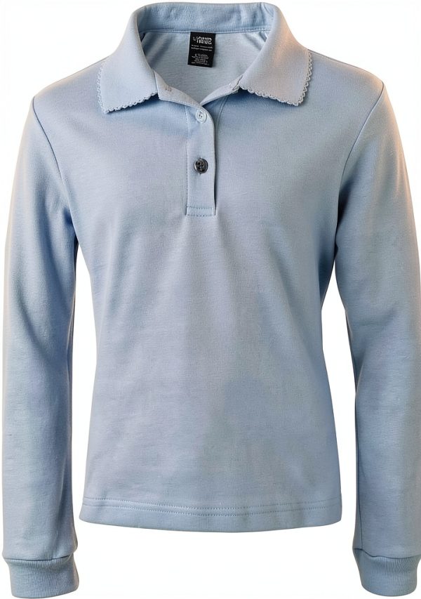 French Toast Girls' Long Sleeve Polo with Picot Trim Collar (Assorted Colors)-0