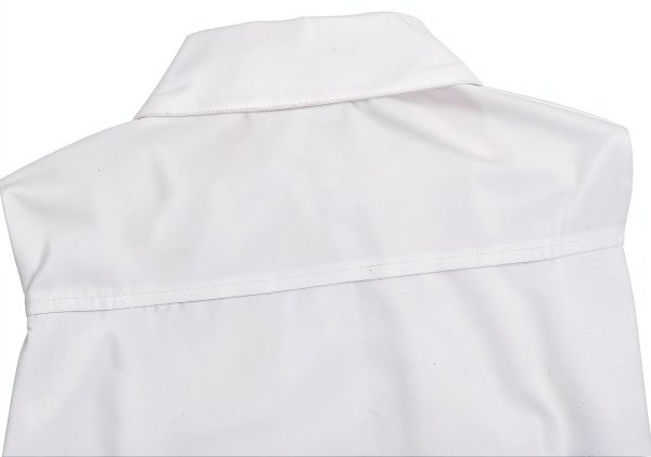 Bienzoe Girls Shirt Short Sleeve: White Button Up Kids School Uniform Cotton Oxford Collar Ruffle Dress Blouse-3