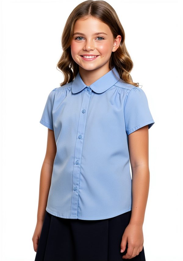 unik Girls Uniform Button Down Blouse White Sky Blue Sizes 5-18-0
