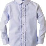 Bienzoe Girls Long Sleeve Shirt White Oxford Collar Ruffle Blouse-0