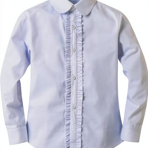 Bienzoe Girls Long Sleeve Shirt White Oxford Collar Ruffle Blouse-0