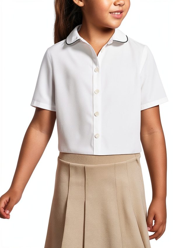 Lands' End School Uniform Piped Peter Pan Collar Broadcloth Shirt-1