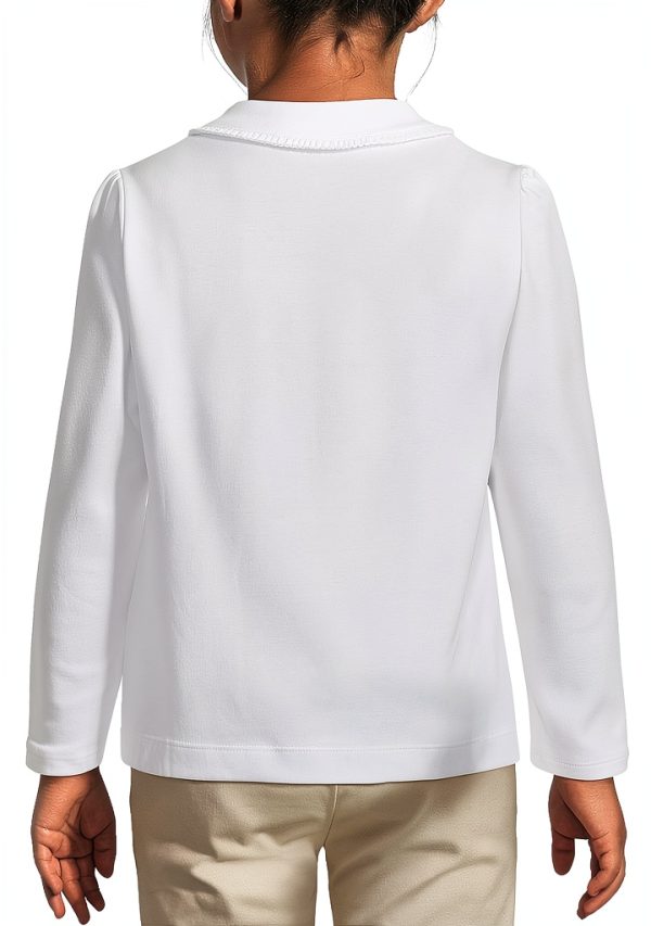 Girls Long Sleeve Ruffled Peter Pan Collar Knit Shirt Lands' End White-1