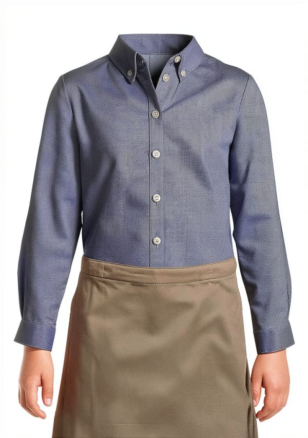 Lands' End Girls School Uniform Long Sleeve Oxford Shirt Cotton Blend-1