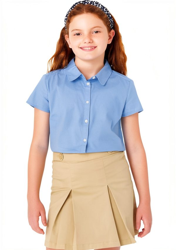 Amazon Essentials Girls Uniform Short Sleeve Poplin Button-Down Shirt-1