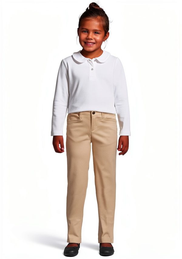 Girls Long Sleeve Ruffled Peter Pan Collar Knit Shirt Lands' End White-2